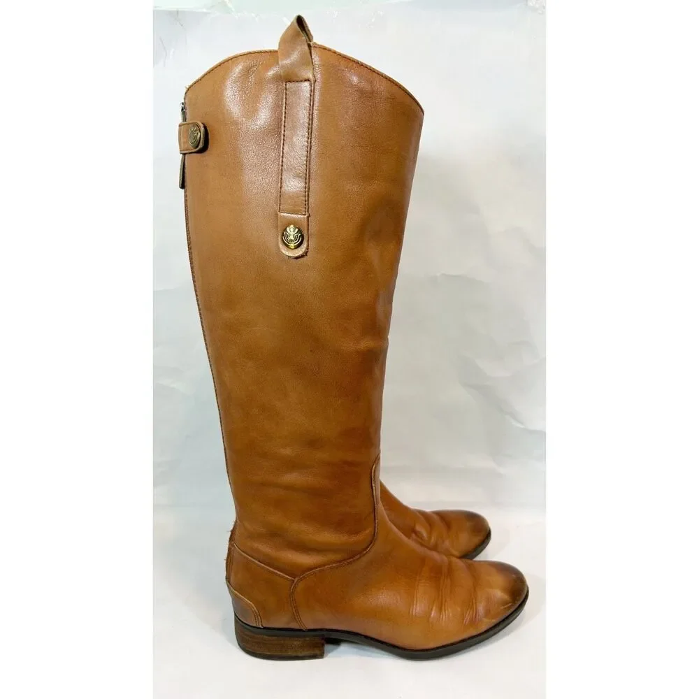 SAM EDELMEN Penny Tall Riding Boots Size 8.5M Whiskey Leather Equestrian BOHO